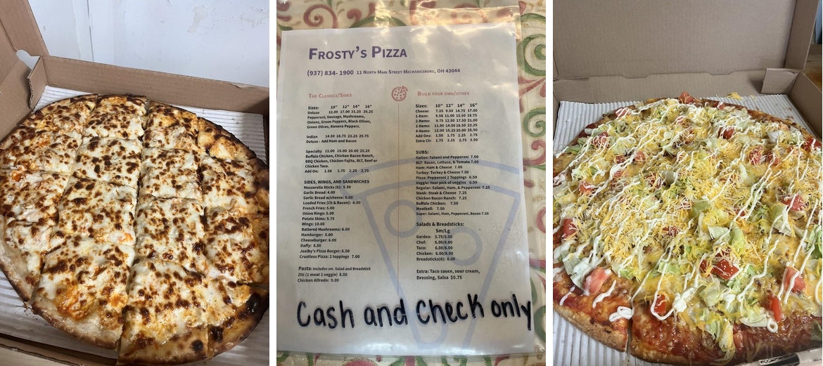Frosty's Pizza Menu